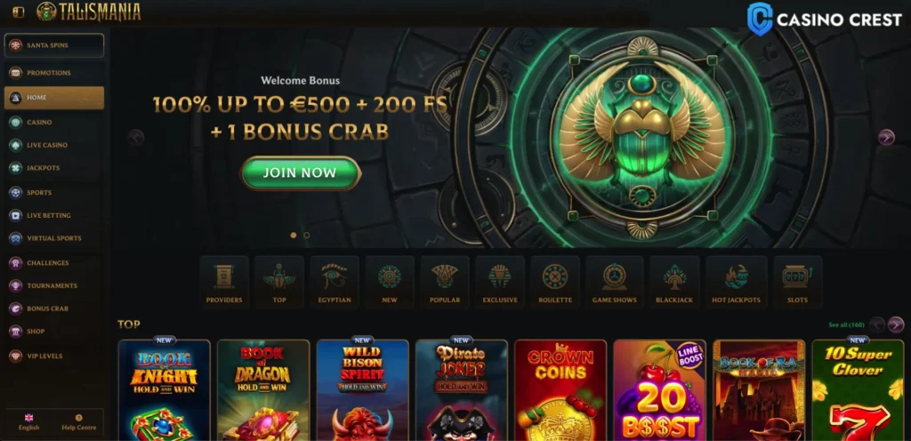 Talismania online casino, play talismania casino crest