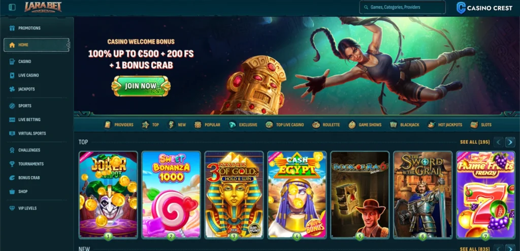 LaraBet Online Casino, LaraBet Lobby, LaraBet Casino Crest