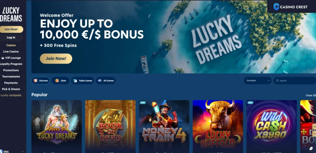 Lucky Dreams Online Casino Lobby, Lucky Dreams Online Casino Crest