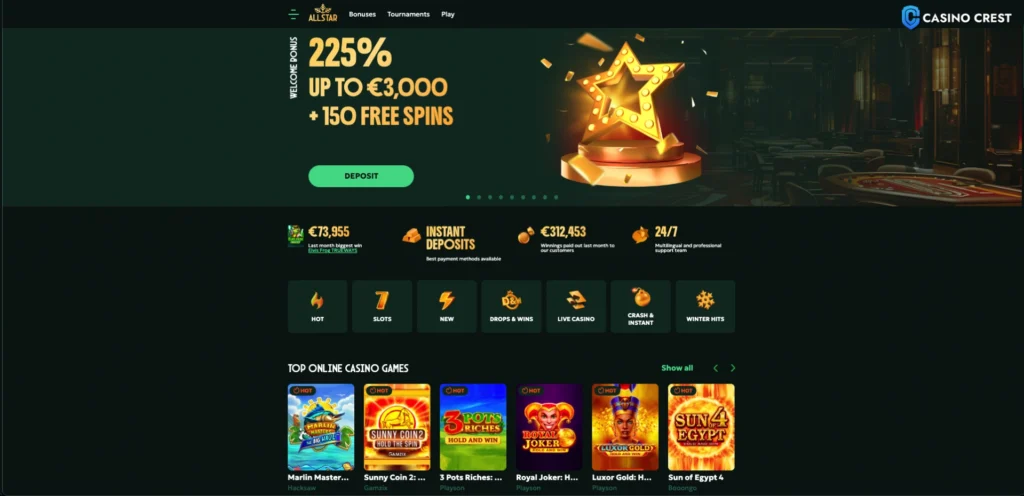 AllStar Casino Lobby, AllStar Online Casino Crest