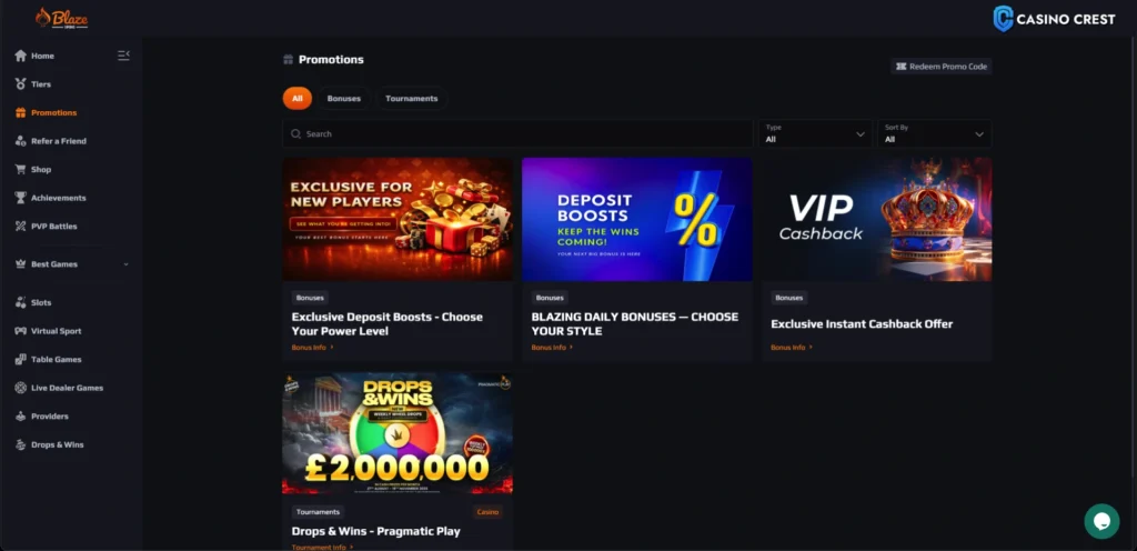 Blaze Spins Casino Promotions, Blaze Spins Online Casino Crest 
