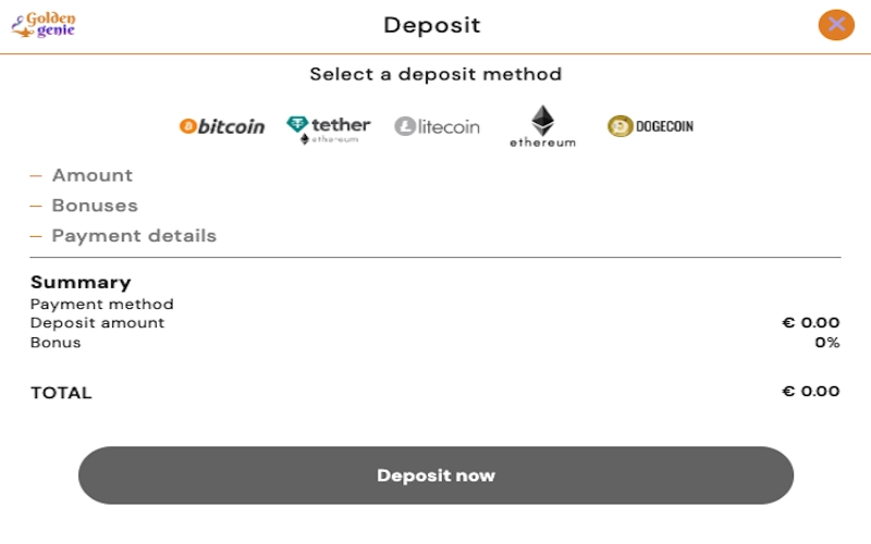 Deposit Golden Genie casino