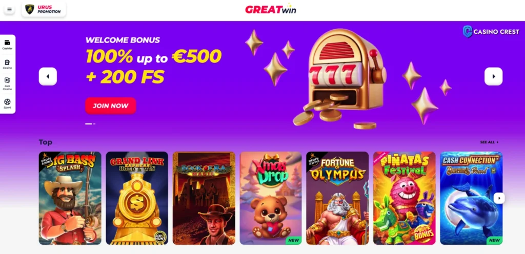 GreatWin casino Lobby, GreatWin Online Casino Crest