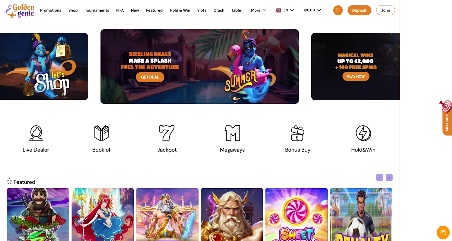 Golden Genie casino homepage