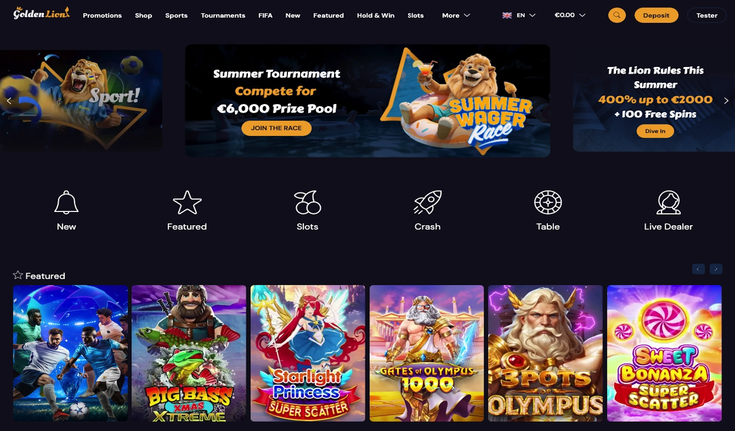 Golden Lion casino homepage