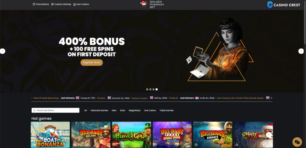 Golden Pharaon Bet Online Casino Crest Lobby