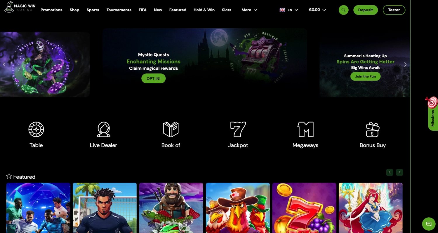MagicWin casino homepage