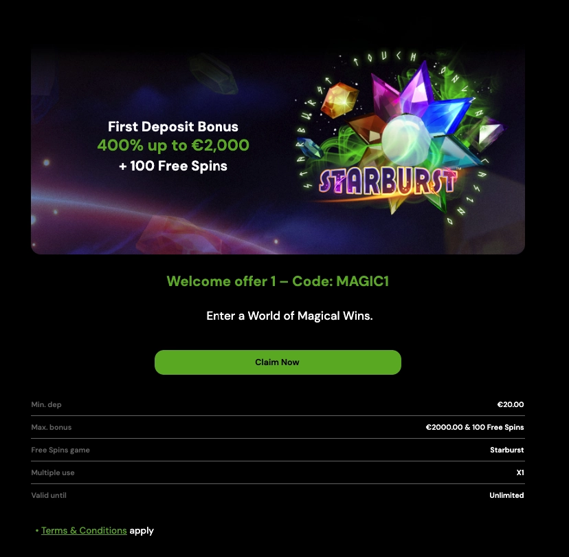 MagicWin casino welcome bonus
