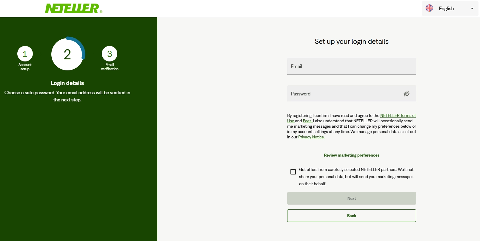 Neteller account creation step 3