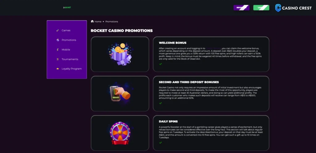 Rocket Casino Australia, Rocket Casino Crest, Rocket Casino Online