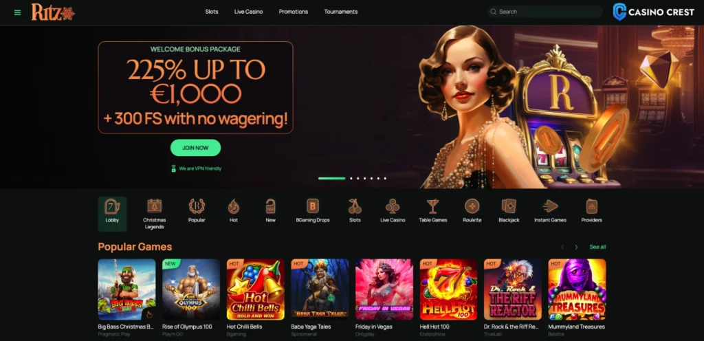 Ritzo casino, ritzo online casino, Ritzo online casino crest