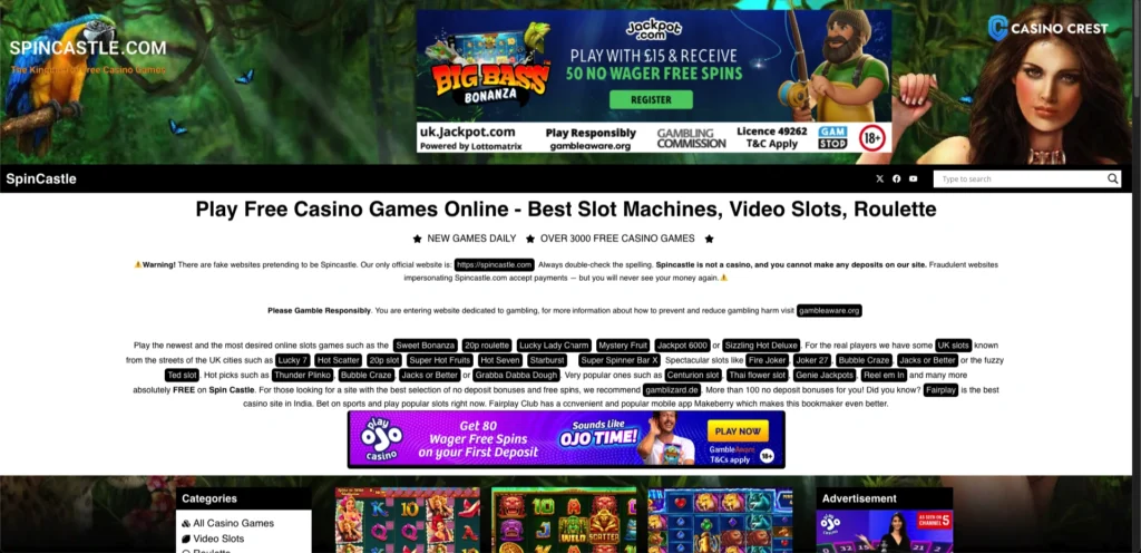 Spins Castle Casino Lobby, Spins Castle Casino Crest