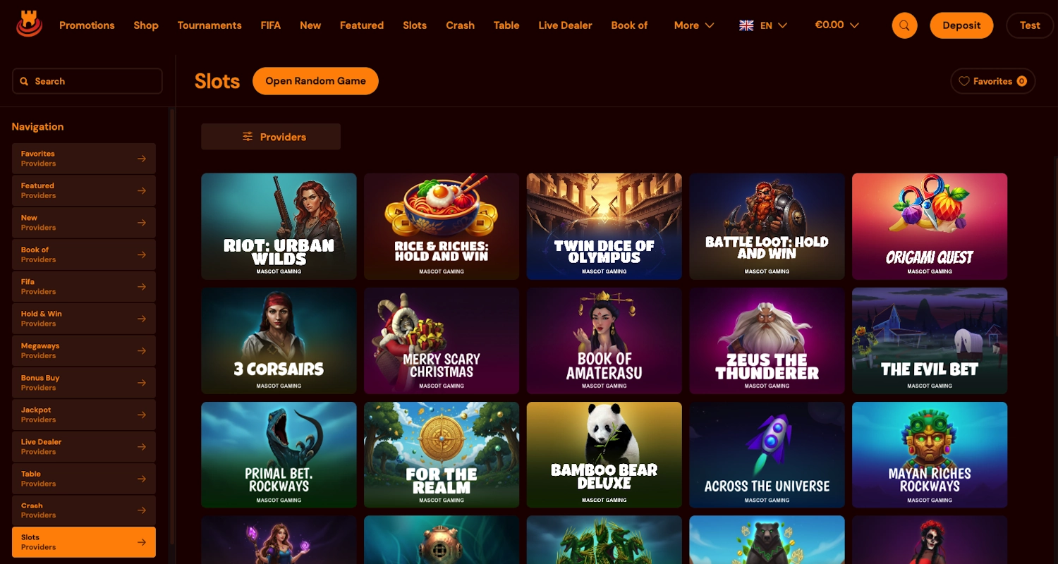 Spins Castle casino slot selection