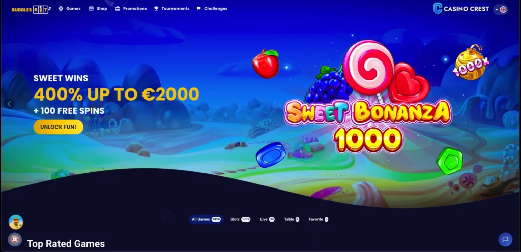 BubblesBet Casino Lobby, bubblesBet Online Casino Crest 