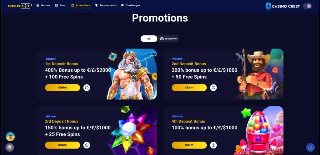 BubblesBet Casino Promotions, bubblesBet Online Casino Crest 