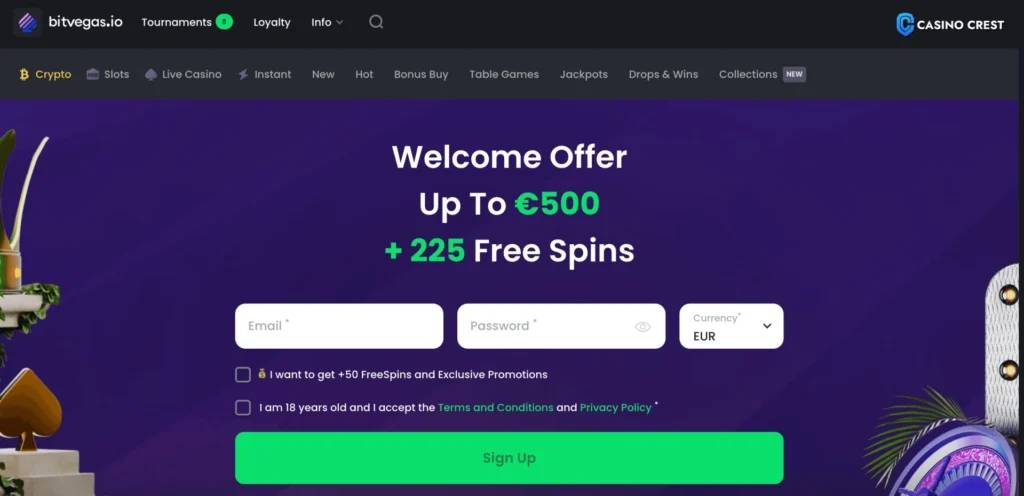 BitVegas Online Casino Crest, BitVegas Online Casino Lobby