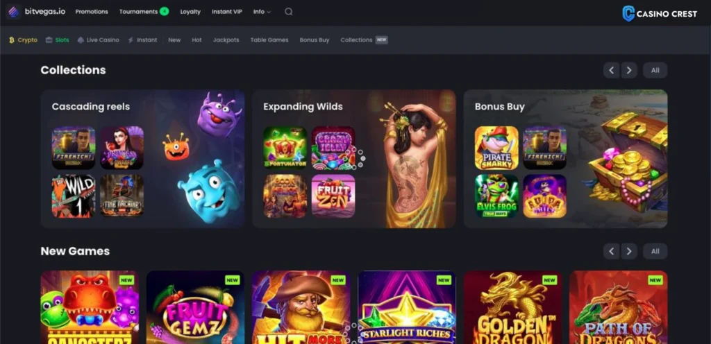BitVegas Online Casino Crest, BitVegas Online Casino Collections