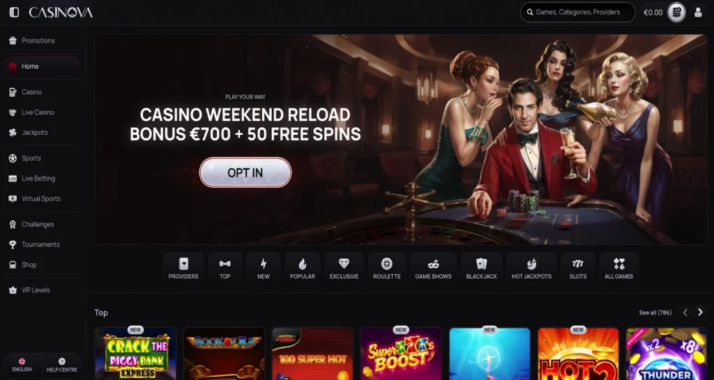 Casinova Casino homepage