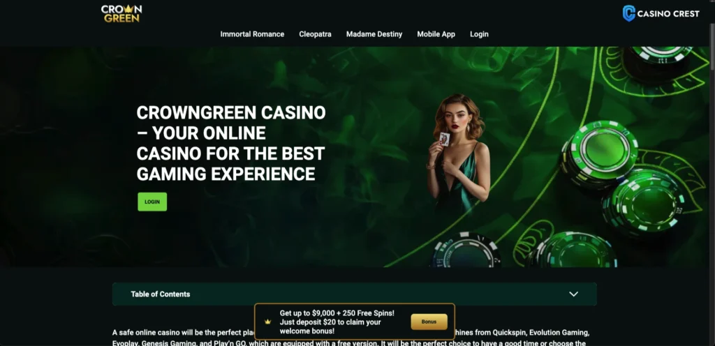 Crown Green Online Casino Crest, Crown Green Online Casino Lobby
