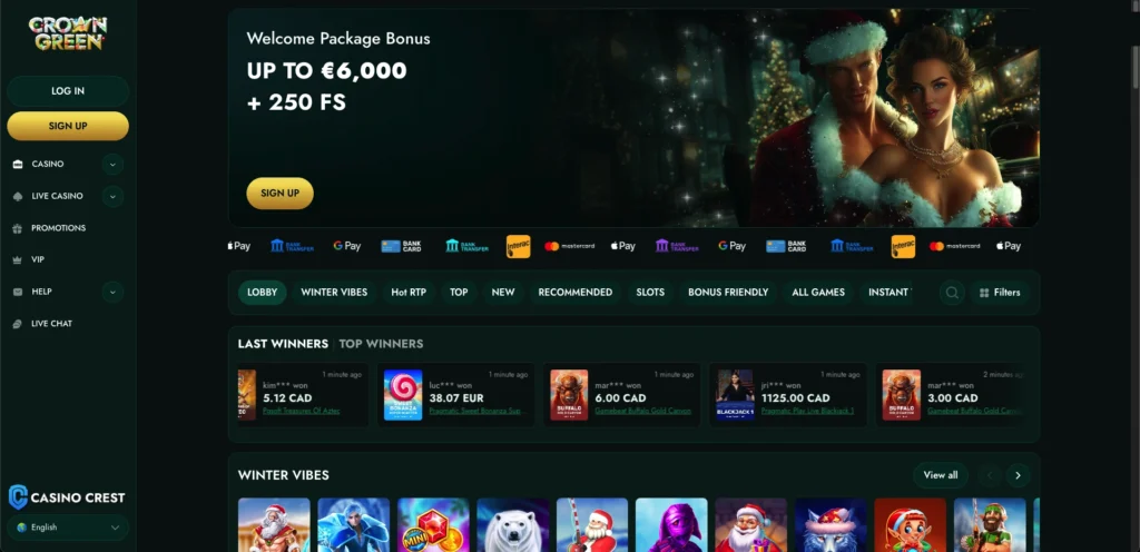 Crown Green Online Casino Crest, Crown Green Online Casino Lobby