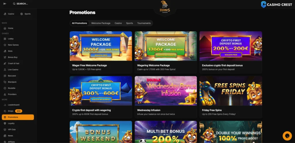 Horus Casino Promotions, Horus Casino Crest