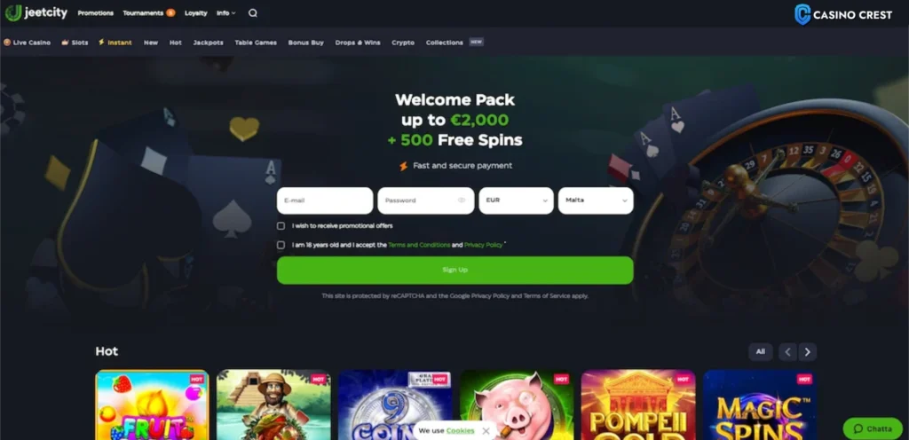 JeetCity Online Casino Crest Lobby