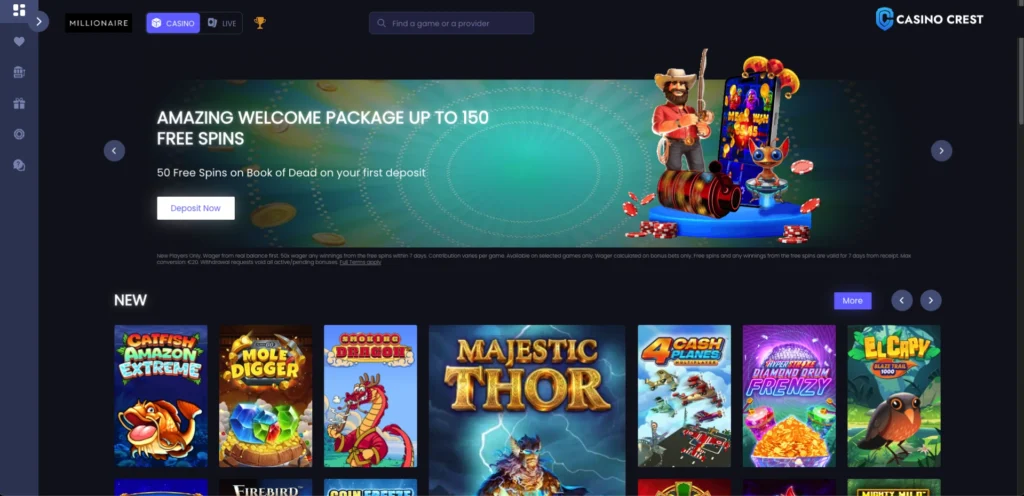 Millioner casino online lobby, millionair online casino crest