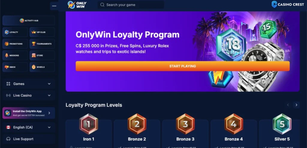 OnlyWin Casino Promotions, OnlyWin Casino Crest