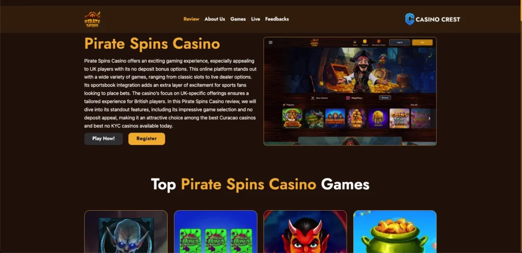 Pirate Spins Casino Crest, Pirate Spins Casino Lobby