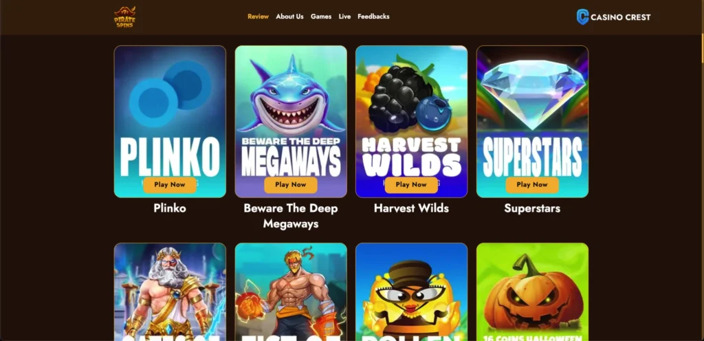 Pirate Spins Casino Crest, Pirate Spins Casino Games