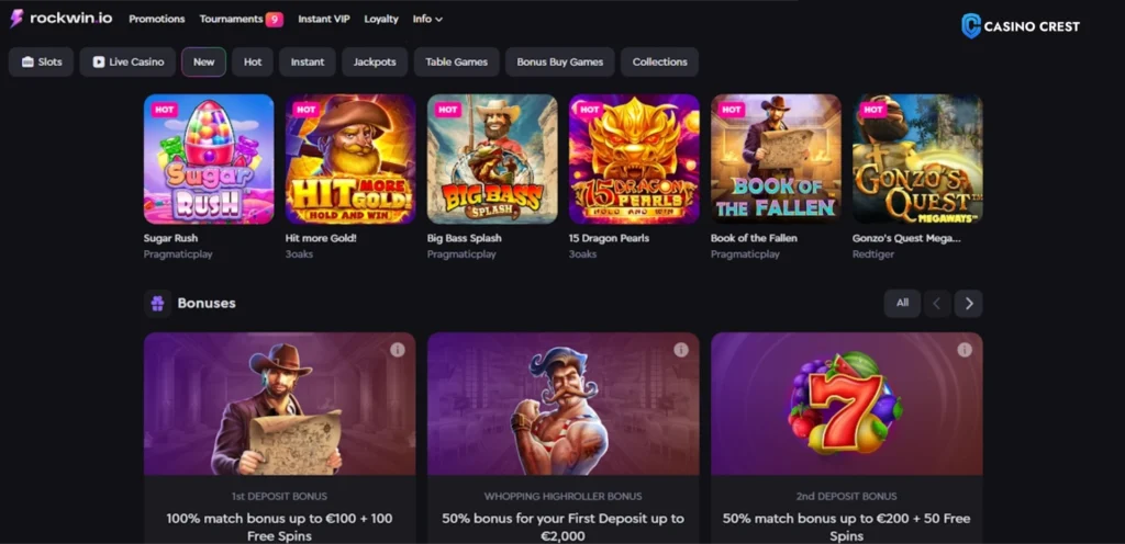 RockWin online casino lobby, rockwin online casino crest