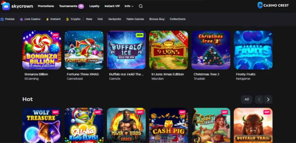 SkyCrown Casino lobby, online skycrown casino crest