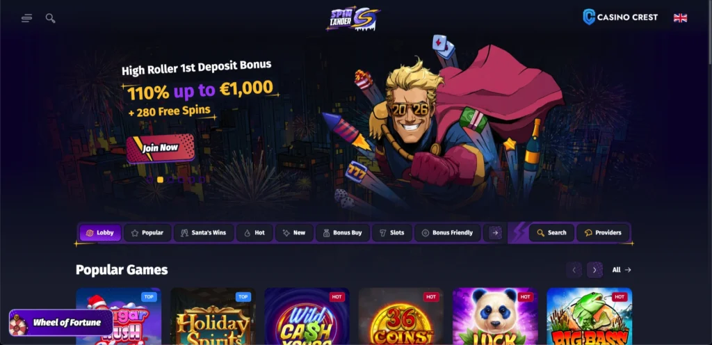 Spinlander online casino crest, Spinlander online casino lobby