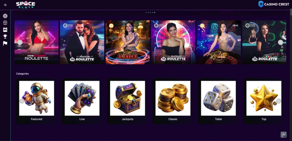 Space Slots Casino Lobby, Space Slots Casino Crest