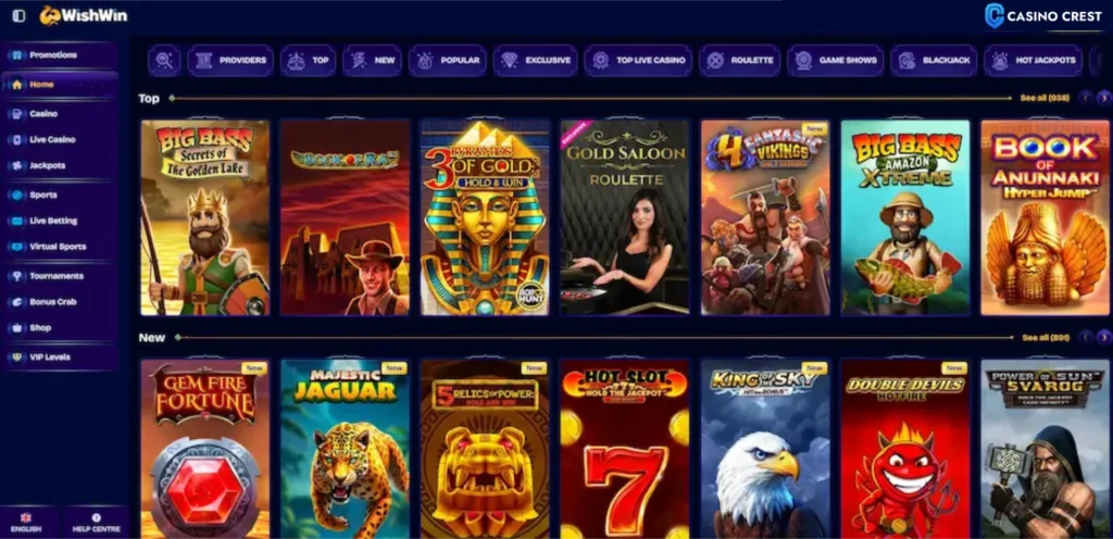 WishWin Casino Lobby, WishWin Casino Crest