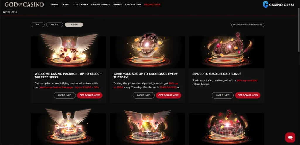 God Of Casino Online Promotions, God Of Casino at Casino Crest