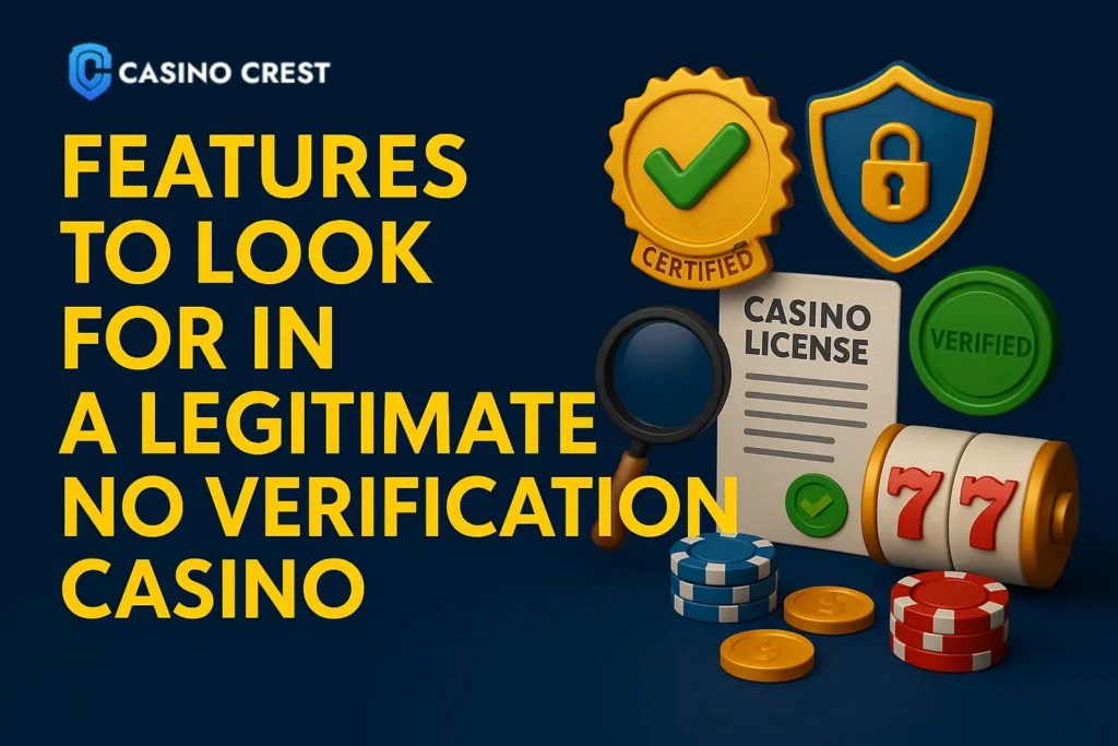 Features to ook for in a legitimate no verification casino. no verification casino features