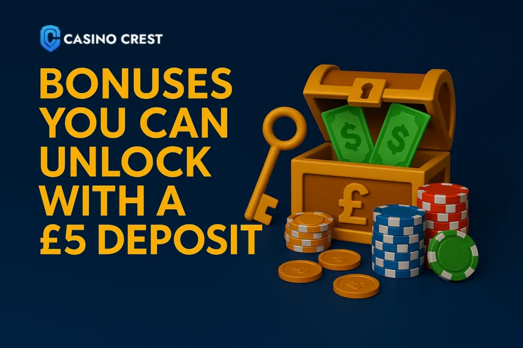 Bonuses you can unlock with a £5 deposit, £5 deposit at Casino Crest