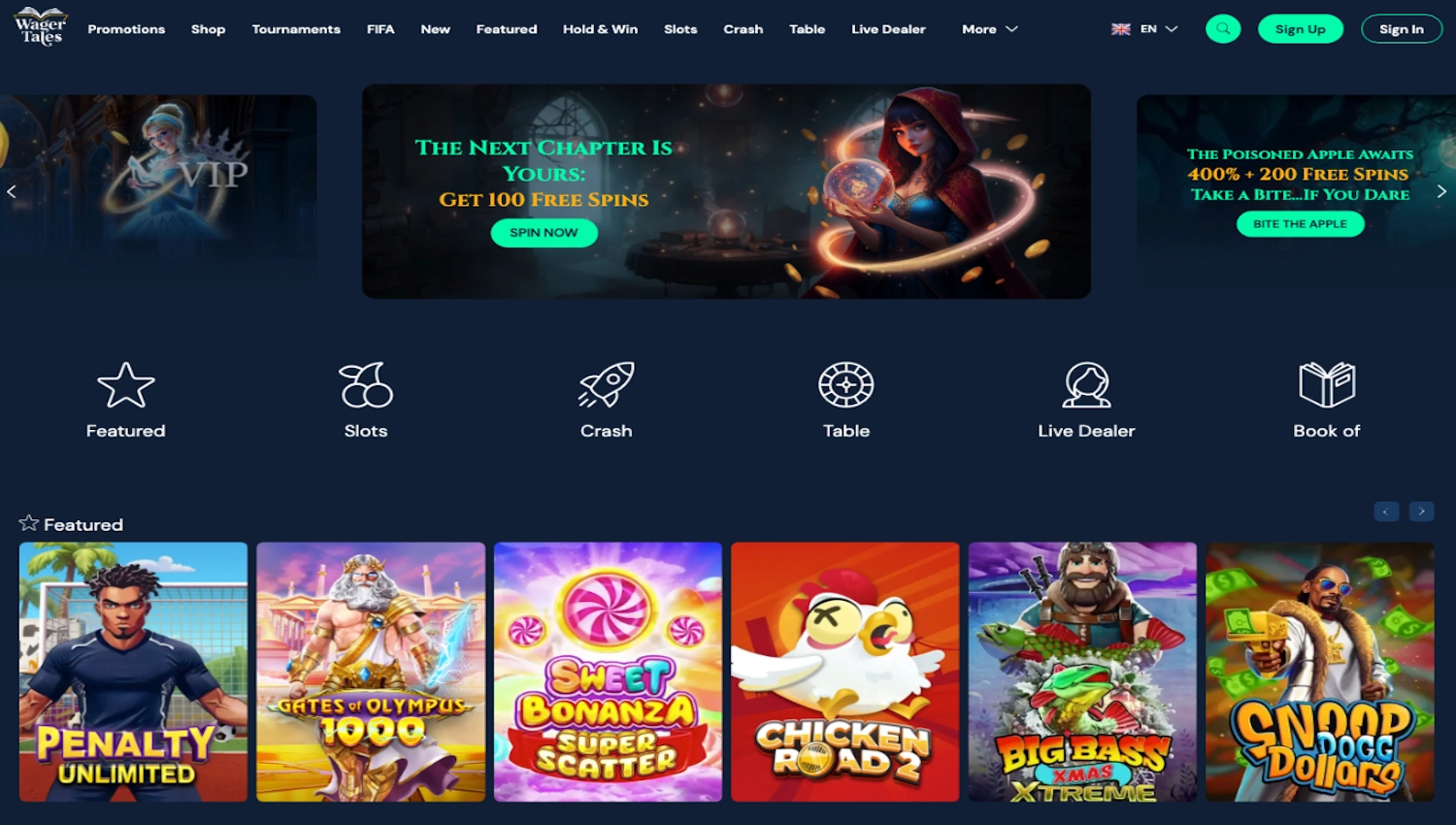 Wager Tales casino homepage